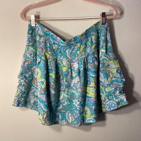 🔥 Old Navy | Green/Blue Paisley Print Linen Blend Pleated Skirt w/ Pockets M - Picture 3 of 5